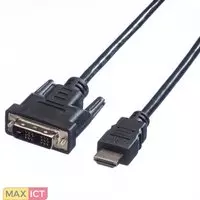 Roline Value monitorkabel DVI (18+1) / HDMI M/M 3,0m. Lengte snoer: 3 m, Aansluiting 1: DVI - D 18+1 Male, Aansluiting 2: HDMI 19 Male