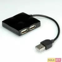 Roline Value USB 2.0 Notebook Hub 4-ports. Kleur van het product: Zwart, Lengte snoer: 0,12 m. Afmetingen (BxDxH): 50 x 50 x 10 mm. Aansluitingen: 1x USB A 4x USB A (F)