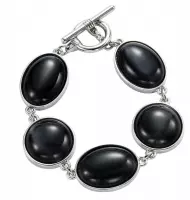 Behave armband met ovale zwarte glas steen 18 cm