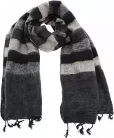 Pina - brede 'yakwol' sjaal of omslagdoek - zwart/grijs gestreept