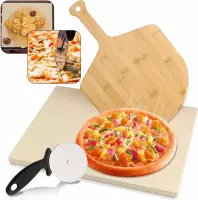 Baksteen | Ovensteen | Pizza | Pizzaschep | Hout | Roestvrij Staal | 38x30x1,5 cm