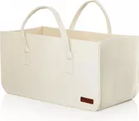 Lumaland - Mand voor brandhout - Tas voor houtblokken - van vilt gemaakt - Rechthoekig - 50x25x25 cm - Beige