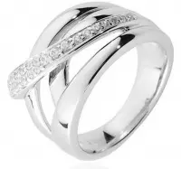 Schitterende Zilveren Brede Ring met Rij Swarovski ® Zirkonia's 15.25 mm. (maat 48) model 120