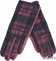 Handschoenen - Bordeaux rood -geruit -onderkant effen suède look - Touch screen