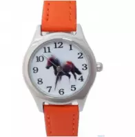 Horloge- Paard-Oranje- Leer- Kinderen- 2.5 cm-Smalle Pols-Extra batterij-Charme bijoux
