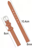 Horlogeband Leer- 8mm Aanzetmaat - Horlogebandje met Gladde Oppervlak + Push Pin - Licht Bruin - Sarzor