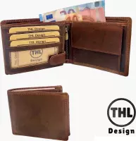 THL Design - Leren Portemonnee Heren - Billfold - Compact Model - Vintage Leer - Geschuurd Leer Bruin
