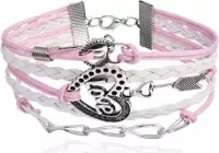 BY-ST6 meiden armband love in de kleur roze/wit
