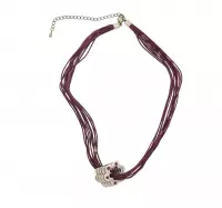 Behave® ketting paars met bloem hanger en steentjes  40 cm