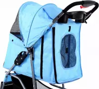 Outdoor Huisdier Winkelwagen Hond Hond Puppy Carrier Huisdier Wandelwagen Multicolor Oxford Doek Stalen Pijp Hoge intensiteit 3-wielen Een-sleutel vouwen Blue