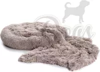 Fluffy Donut 100cm + Fluffy Deken 100x75cm - Fluffy Combinatie - Hondenmand - Hondendeken - Fluffy - Khaki - Maat L - Dogs&Co