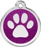 Paw Print Purple glitter hondenpenning medium/gemiddeld dia. 3 cm RedDingo