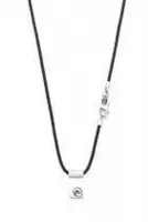 SILK Jewellery - Zilveren Ketting - Chevron - 183BLK.50 - zwart leer - Maat 50