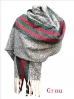 Lange Warme Sjaal - Omslagdoek - Extra Dikke Kwaliteit - Unisex - Gestreept - Grijs - Rood - Groen - 190 X 50 cm