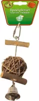 Houten vogelspeelgoed stok met bal en bel 'S', 16 cm.