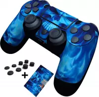 Playstation 4 Skins Controller met Thumb grips set (8 stuks) | Blue Flaming Skull | Foxx Decals