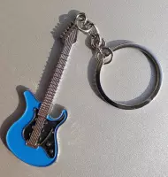 gitaar sleutelhanger blauw/zilver, model Fender