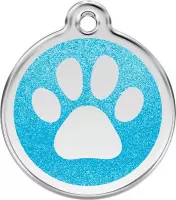 Paw Print Aqua glitter hondenpenning small/klein dia. 2 cm RedDingo