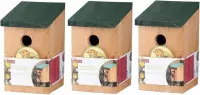 3x Houten vogelhuisje/nestkastje met groen dak 22 cm - Vogelhuisjes tuindecoraties