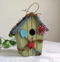 Vogelhuisje - Nestkastje - Lieveheersbeestje - Roze bloem - Decoratief - Blauw dakje - Vrolijk - Handgemaakt
