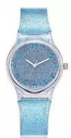 Glitter horloge - blauw - kinderen/ tieners - 33 mm - I-deLuxe verpakking